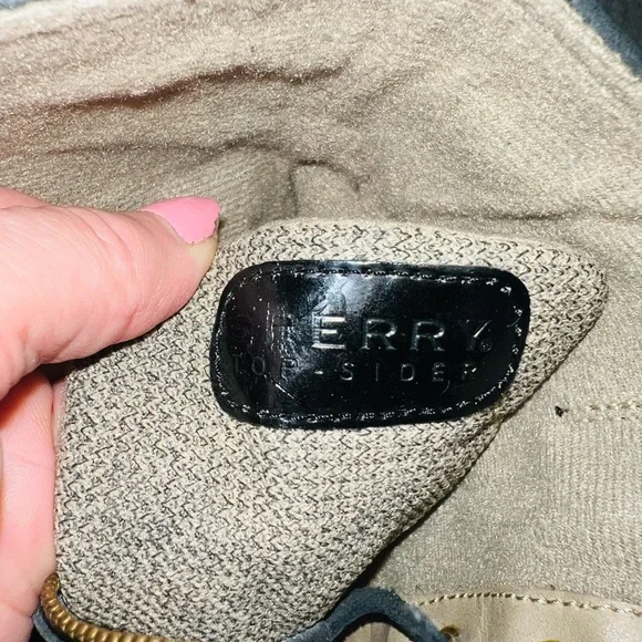 Sperry Black Boots with Beige Detail Zip up and Buckle Size 7.5 - Picture 6 of 8